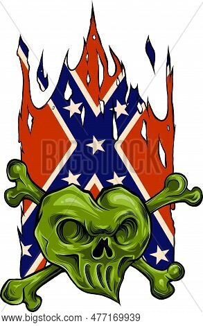 Human Skull With Confederation Flag Isolated On White Background