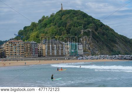 Donostia-san Sebastian, Spain - 15 September 2022: Urgull Mount And Old San Sebastian City