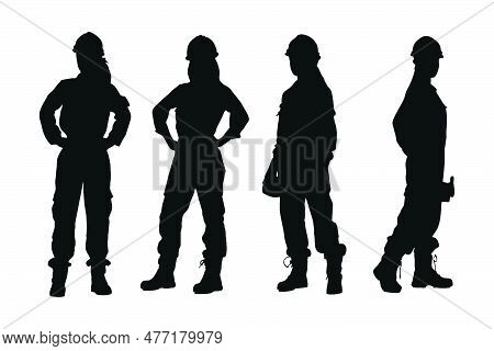 Female Bricklayer Wearing Uniforms Silhouette Bundle. Girl Construction Worker Silhouette Collection
