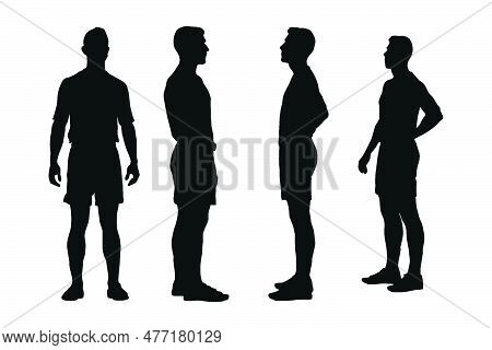 Male Lifeguard Silhouette On A White Background. Beach Lifeguards Wearing Uniforms. Muscular Men Sta