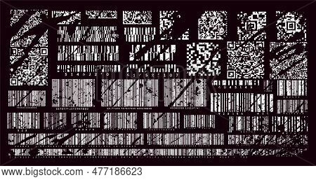 Corrupted Barcodes Black Set. Identification Numbers With Scratches And Cracks. Ecommerce And Online