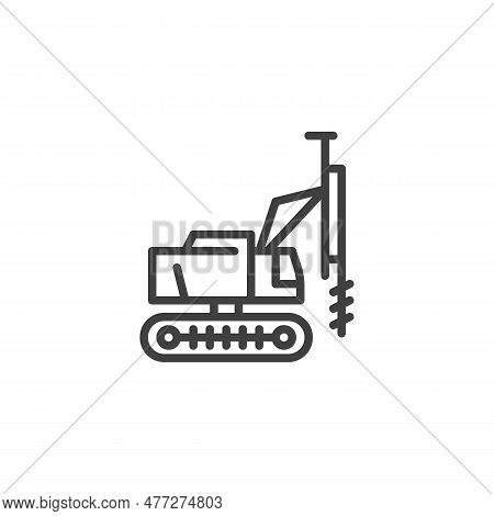 Pile Drilling Machine Line Icon. Linear Style Sign For Mobile Concept And Web Design. Bore Pile Mach