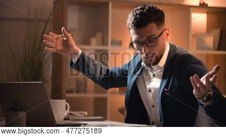 Work Fail. Worried Man. Lost Documents. Busy Guy Feeling Desperate To Find Necessary Information In 