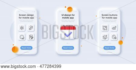 Sulfur Mineral, Triangle Area And Article Line Icons Pack. 3d Phone Mockups With Calendar. Glass Sma