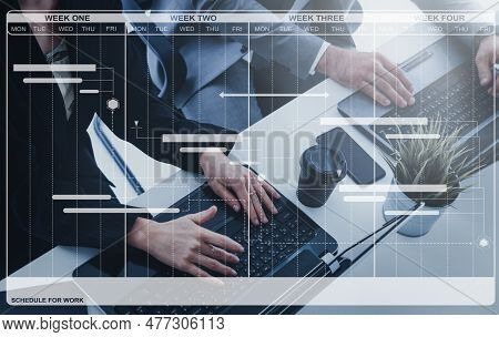 Project Management Schedule For Business Planning. Modern Graphic Interface Showing Timeline Of Each