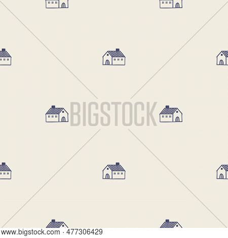 Masculine Block Print House Vector Pattern. Seamless Sketchy City Street Organic Style For Rustic Ti