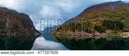 Naeroyfjord, Sogn Og Fjordane County, Norway Morning Mist Reflection