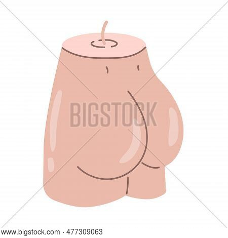Isolated Cartoon Wax Nude Female Buttocks. Soy Candle In The Form Of A Body Part. Modern Woman Figur