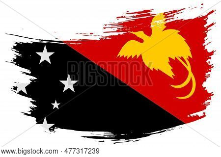 Papua New Guinea Brush Stroke Flag Vector Background. Hand Drawn Grunge Style Papuan Painted Isolate