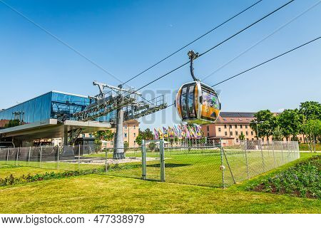Mannheim, Germany - 26 May 2023: Ropeway Connecting Parks During Federal Horticulture And Garden Sho