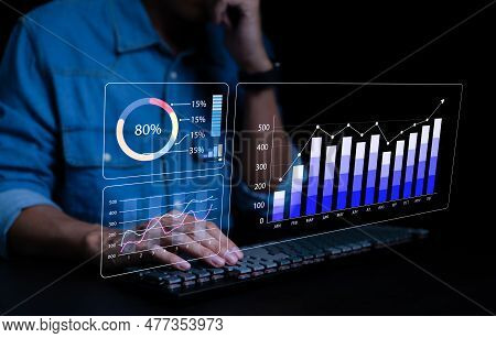 Businessman Analyzing Business Enterprise Data Management. Business Analytics Dashboard With Charts,