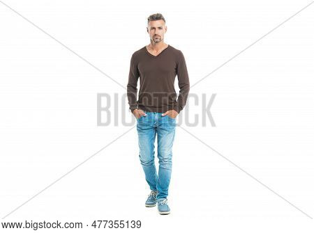 Urban Mature Man In Trendy Menswear For Everyday Life. Handsome Man In A Casual Menswear In Studio. 