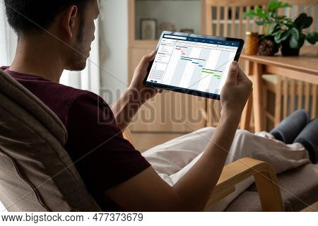 Project Planning Software For Modish Business Project Management On The Computer Screen Showing Time