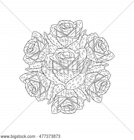 Rose Flower Hand Drawn Coloring Page With Decorative Style Line Art Vector Design