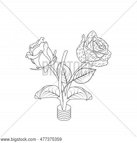 Rose Flower Hand Drawn Coloring Page With Decorative Style Line Art Vector Design