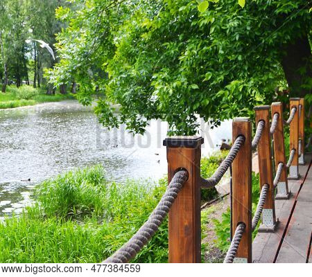 Beautiful Embankment Of The Trubezh River In Summer.