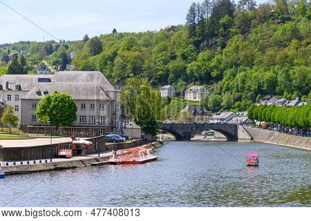 Walking In Medieval Town Bouillon With Fortified Castle, Luxembourg Province Of Wallonie, Belgium