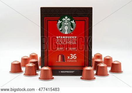 Bologna - Italy - May 23, 2023: Starbucks Single Origin Coffee Columbia By Nespresso.