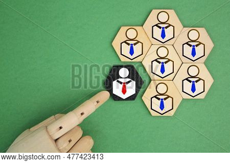 Hexagon With The Icon Of Adding New Employees Or Students. Hand Adding A New Team Member To A Group.
