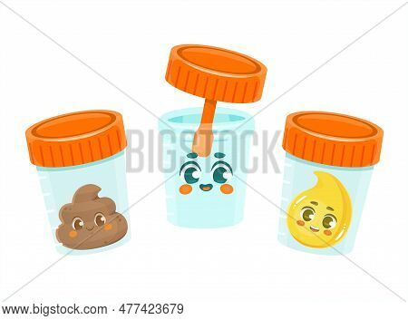 Cute Funny Containers For Analysis Urine And Feces.