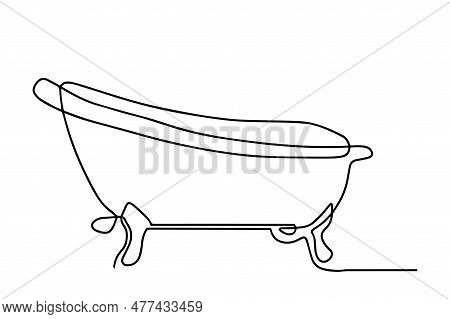 Continuous One Line Of Bathtub In Silhouette On A White Background. Bathtub In Continuous Line Art D