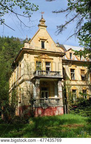 Abandoned And Dilapidated Lipa Spa Hotel In Spa Town Trencianske Teplice, Slovakia.