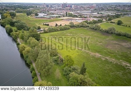 Aerial View Across The River Thames Showing Caversham And Surrounding Countryside Of Reading, Berksh