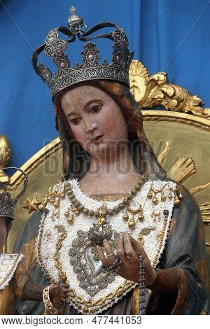 Pag, Croatia - August 03, 2013: Our Lady Of Pag, Statue In The Church Of St. Mary In Pag, Croatia