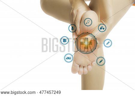 Foot Pain, Plantar Fasciitis Pain In The Foot Of The Elderly. Symptoms Of Peripheral Neuropathy. Mos
