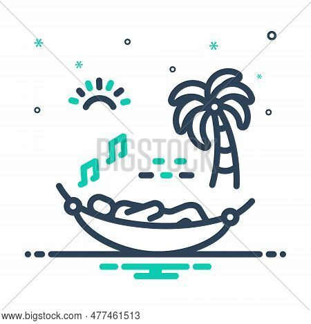 Mix Icon For Enjoying Beach Relax Vacation Enjoyable Pleasant Hammock Swing Sleep Plam-tree