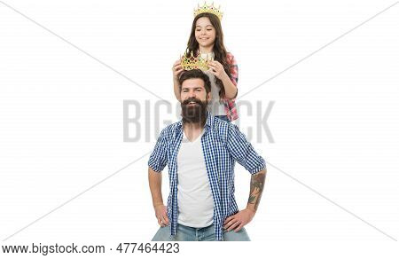 Im Daughter Of Great King. Super Family. Small Child Reward Bearded Man With Luxury Crown. Luxury An