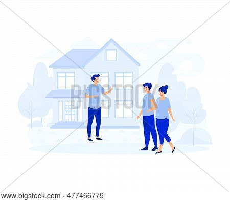 Real Estate Broker, Couple Meeting Broker In Office, Visiting Real Estate Firm, Realtor Showing A Ho
