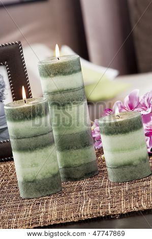 Still Life Of Home Lighting Candles Or Catalyst Lamp