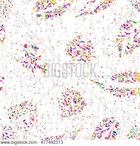 Abstract Seamless Floral Pattern With Dots And Leaves. Dotted Flourish Multicolor Festive Texture. A