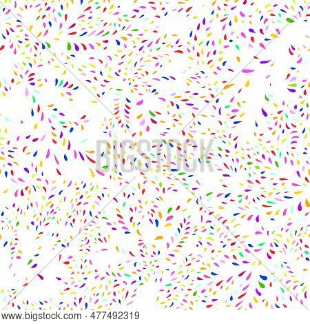 Abstract Seamless Floral Pattern With Dots And Leaves. Dotted Flourish Multicolor Festive Texture. A
