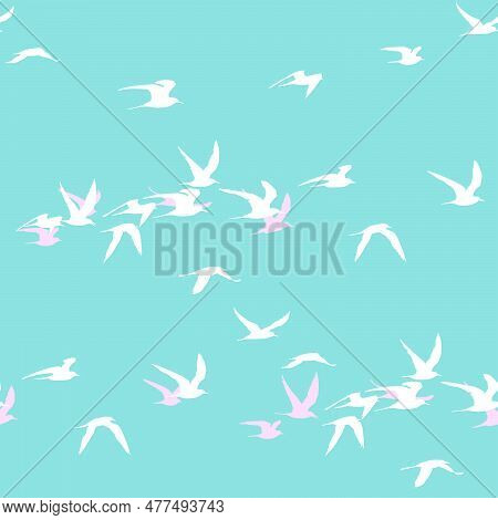 A Flock Of Birds Flying In A Blue Sky Vector Seamless Pattern