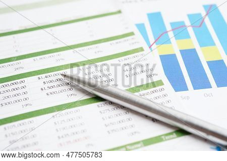 Pen On Chart Or Graph Paper. Financial, Account, Statistics And Business Data Concept.