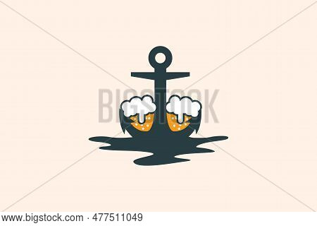 Anchor Bar And Pool Restaurant Logo Design Template Element Vector
