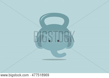 Cute Elephant Kettle Bell Fitness Gym Logo Design Template Element Vector