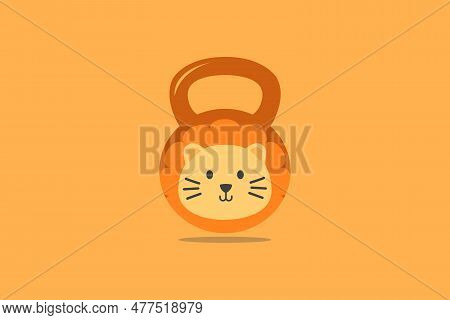 Cute Lion Kettle Bell Fitness Gym Logo Design Template Element Vector