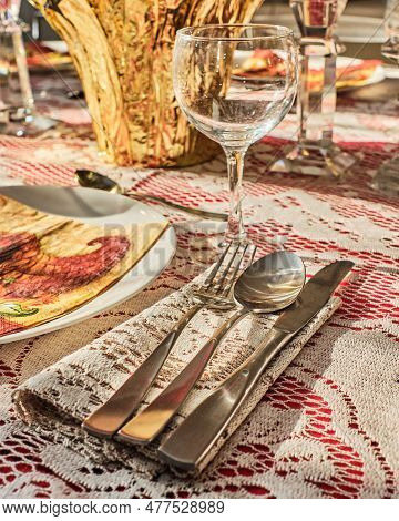 Table Prepared For Thanksgiving Dinner
