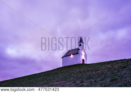 White Little Church On Top Of  The Hill, De Terp Leidsenveen The Hague The Netherlands