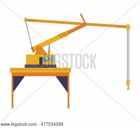 Hoisting Crane Icon. Construction Crane. Equipment In Flat Style. Yellow Industrial Heavy Machine. L