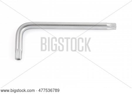 Allen Star Key, Isolated On White Background, Steel Carbon Hand Tool, Chrome Wrench. Tool For Mechan