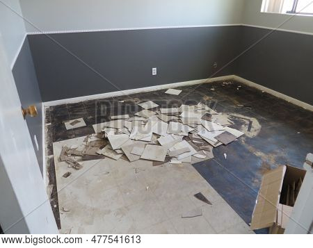 Floor Remodel, Removing Old White Tiles In Room Of Old House