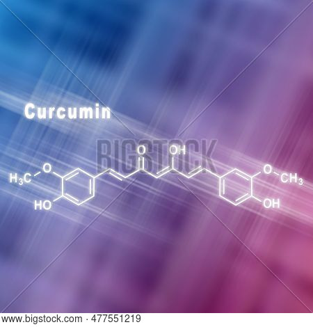 Curcumin Turmeric Spice, Structural Chemical Formula Blue Pink Background
