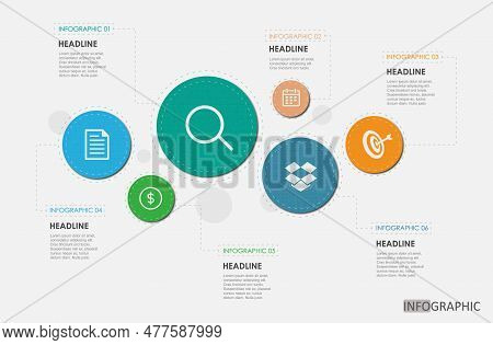Timeline Diagram Modern Infographic Template For Business. 6 Steps Modern Circle Timeline Diagram Pr