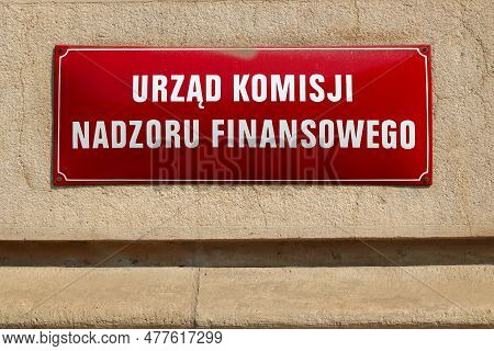 Krakow, Poland - August 28, 2018: Urzad Komisji Nadzoru Finansowego (financial Supervision Authority