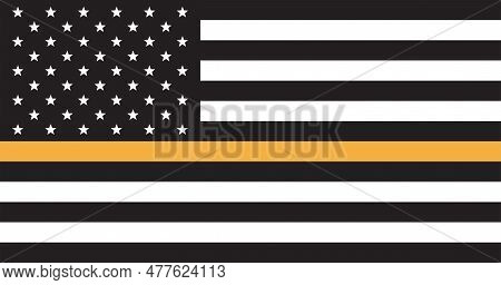 Dispatchers Us Flag. Black And White Us Flag With Yellow Line.
