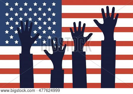 Independence Day Of America Holiday Vector Illustration Hand Drawn.usa Flag And Outstretched Arms. U